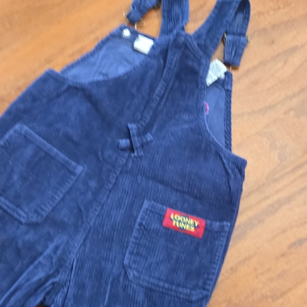 Vintage Looney Tunes Navy Corduroy Kids Overalls Size 10/12 - Picture 7 of 10
